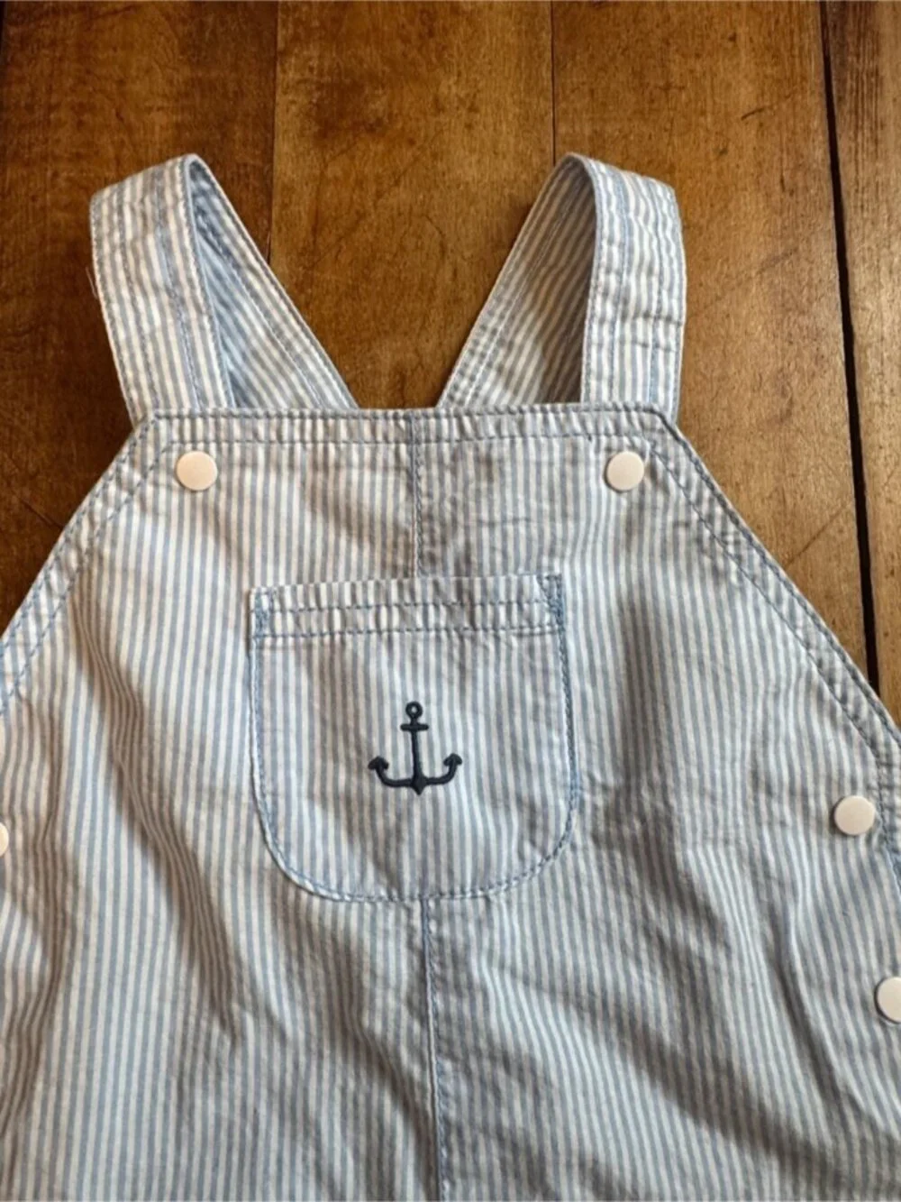 Carters Striped Light Blue Overalls 18 months Anchor shorts cotton